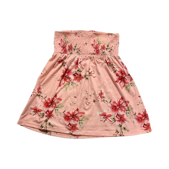 Strapless Pink Floral Smocked Top With Elastic Shirred Bodice & Flowing Size S - Picture 4 of 5